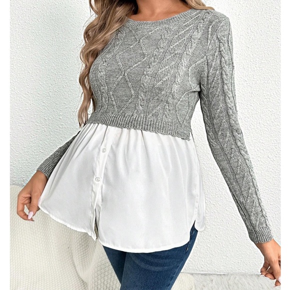 Maternity Color Block Chunky Knit Sweater Top - Picture 5 of 9